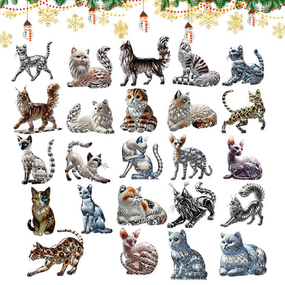 Cat Christmas Countdown 24 Days Christmas Advent Calendar 2D Acrylic Cat Collectible Figurine for Xmas Tree Decor Kids Gifts