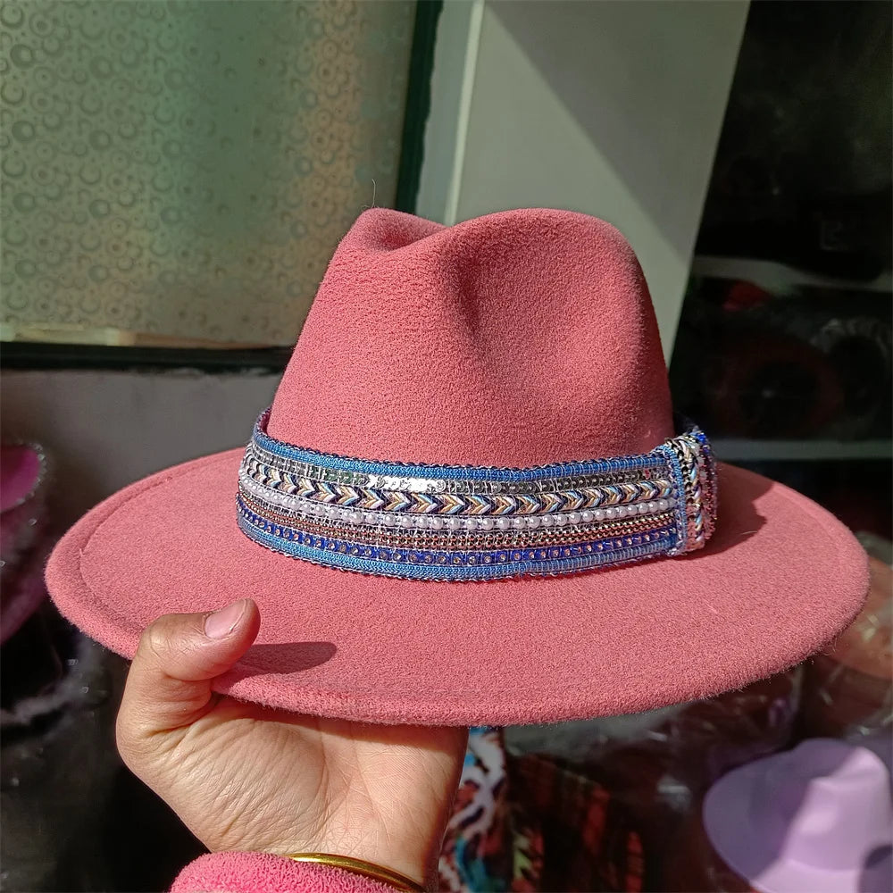 Embroidered three-dimensional flower fedora hat Women's jazz top hat Spring and autumn panama church fashion elegant wedding Hat
