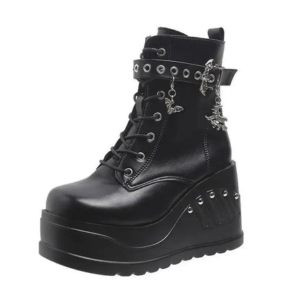 2025 New Boots for Women Fashion Hot Sale Punk Goth Platform Heels Wedge Women's Boots Casual Goth Punk Size 43 Women's Shoes