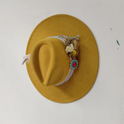 Embroidered three-dimensional flower fedora hat Women's jazz top hat Spring and autumn panama church fashion elegant wedding Hat