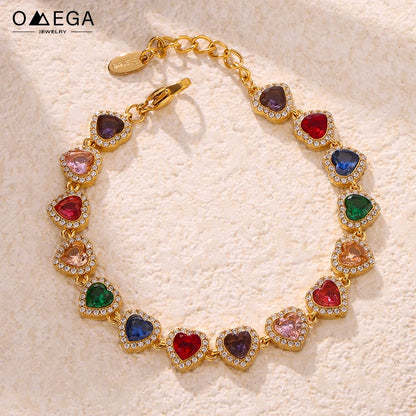 Stainless Steel Bracelets With Heart Round Zircon For Women 18K Gold Plated Waterproof Inoxidable No Tarnish Women's Bracelet