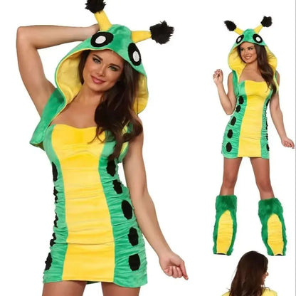Sexy plush costume set for women with big tails, wolves, leopards, penguins, frogs, caterpillars, role-playing, winter Halloween