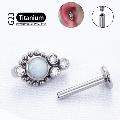 G23 Titanium ASTM F136 Cartilage Ear Studs Zircon Opal Agate Labret Lip Tragus Christmas Gift Piercing Jewelry For Women