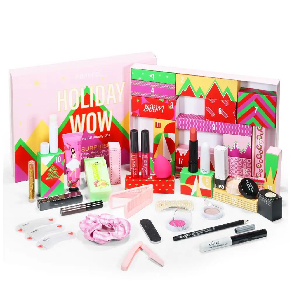 Christmas Advent Calendar  Makeup Tools Countdown Calendar Gift Boxes Lipstick Eye Shadow Cosmetics Set Party Favors for Girls