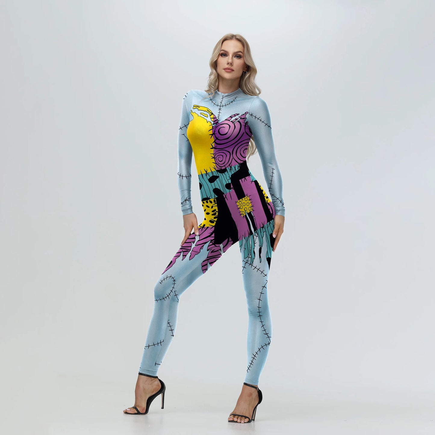EtherealBe Nightmare Before Christmas Sally cosplay costume in vibrant colors with patchwork design