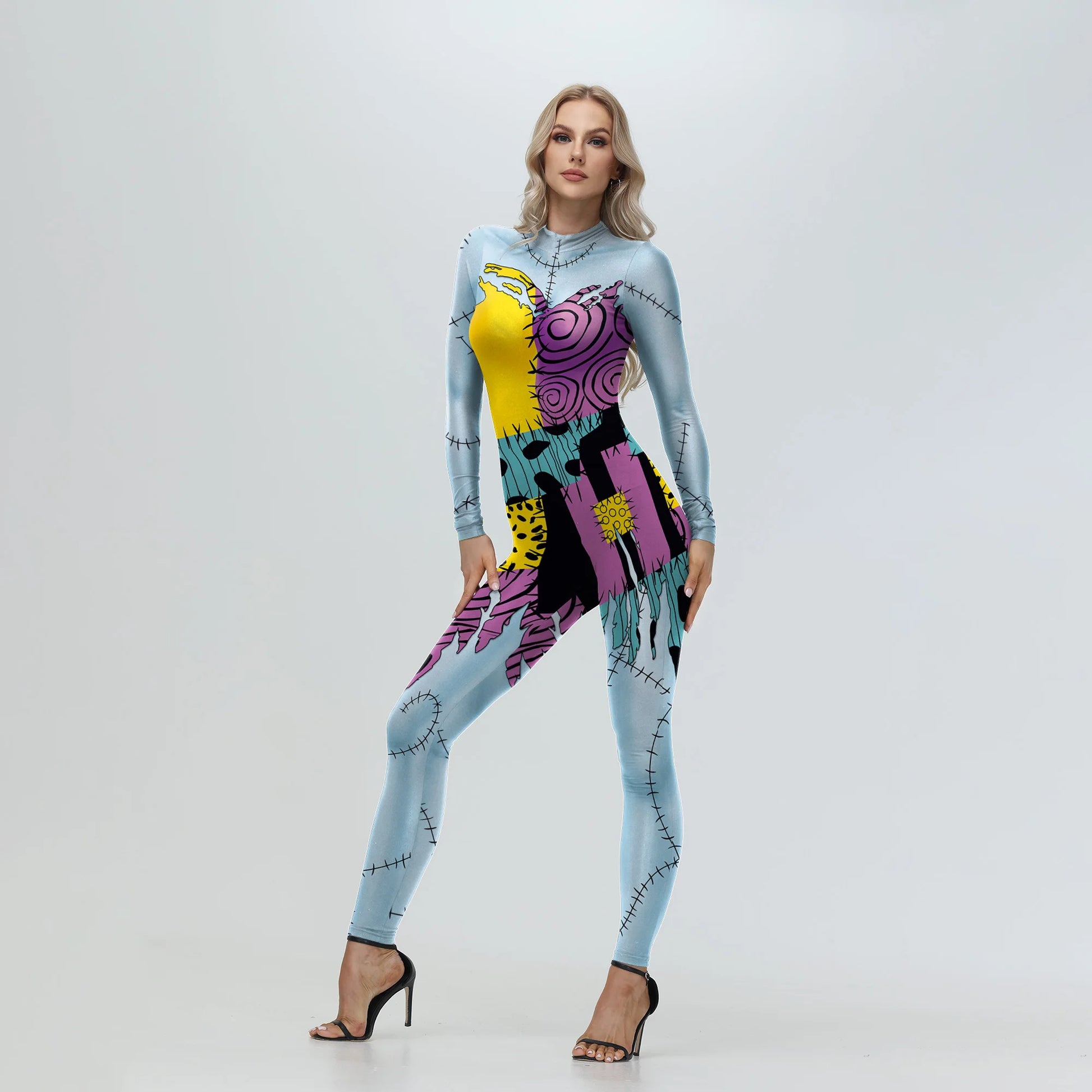 EtherealBe Nightmare Before Christmas Sally cosplay costume in vibrant colors with patchwork design