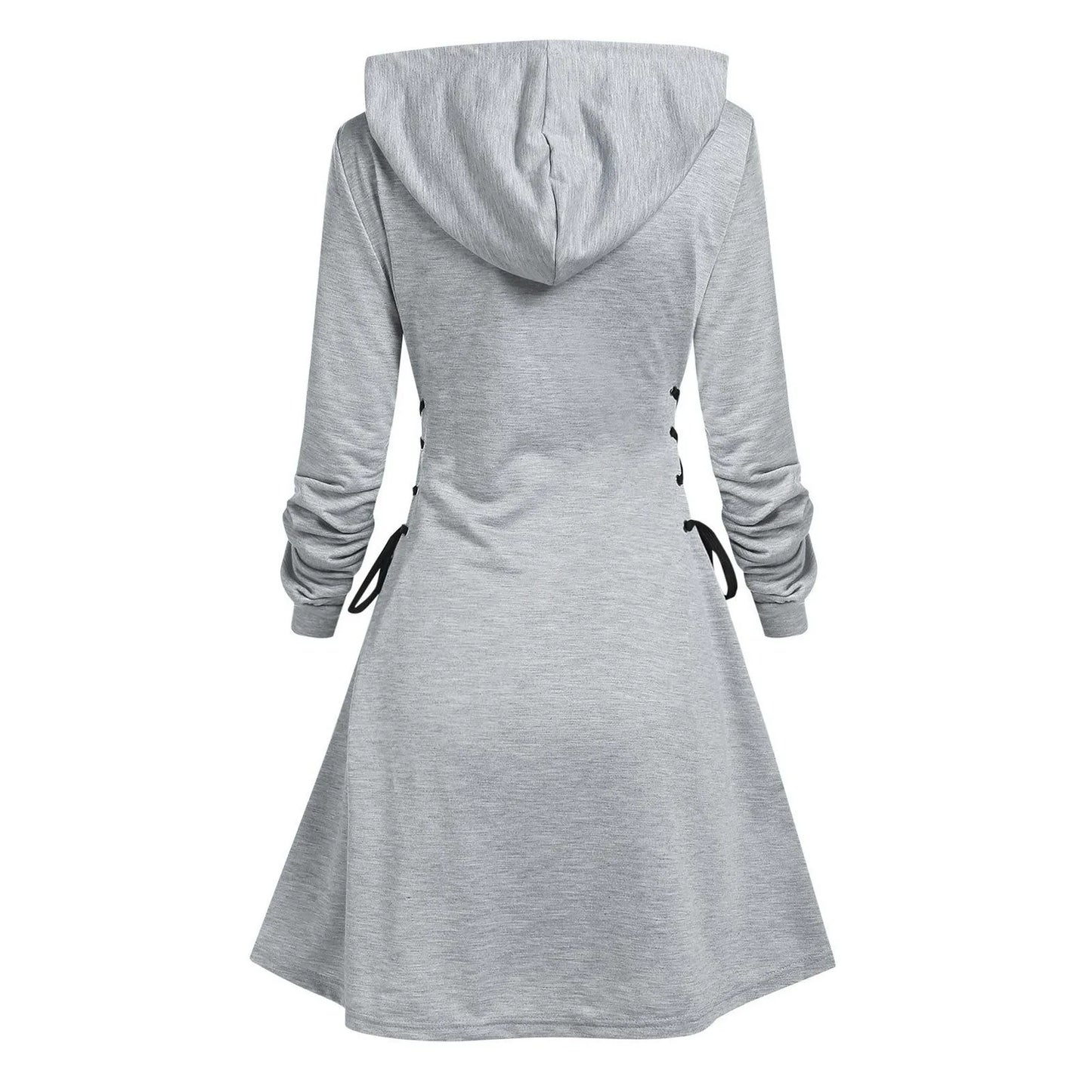 Autumn Women's Hooded Dress Casual Fashion Hoodie Dresses Long Sleeved Side Lace Up Slim Fit Short Dress Solid Color Dress
