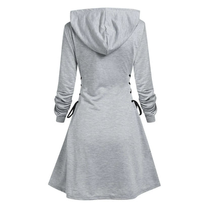 Autumn Women's Hooded Dress Casual Fashion Hoodie Dresses Long Sleeved Side Lace Up Slim Fit Short Dress Solid Color Dress