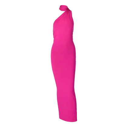 Hugcitar One Shoulder Backless Adjustable Scarf Loop Ruched Sexy Maxi Dress 2025 Women Elegant Y2K Streetwear Festival Outfit