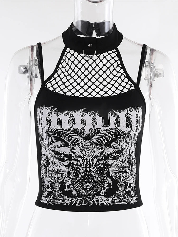 InsGoth Gothic Punk Tank Tops Mall Goth Grunge Print Harajuku Women Y2K Crop Tops Summer Vintage Black Sleeveless Streetwear