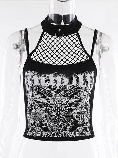 InsGoth Gothic Punk Tank Tops Mall Goth Grunge Print Harajuku Women Y2K Crop Tops Summer Vintage Black Sleeveless Streetwear