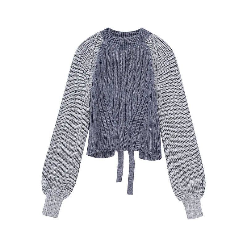 Fashionable Backless Knot Design Knitted Top Women's Autumn Wear Versatile Street Style round Neck Long Sleeve Polyester