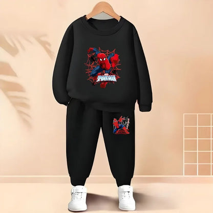 2025 Autumn New Children's Hoodies Sets Anime Spiderman Boys Pullover and Long Pants Two Piece Set Kids Casual Thin Tracksuit