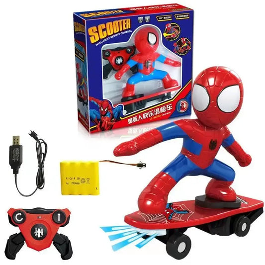 Kids Anime Spiderman Toy Flip Rotation Skateboard Car Ultraman Electric Music Stunt Scooters Birthday Toys