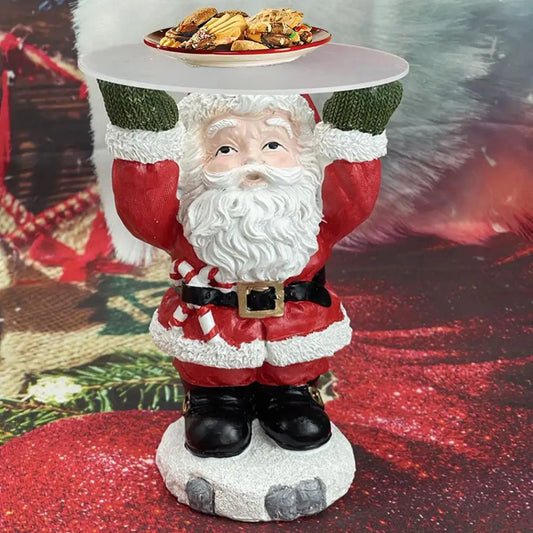 Resin Santa Claus Ornament with Tray Snack Dessert Stand Holder Adorable Xmas Cake Fruit Tray Christmas Party Decoration
