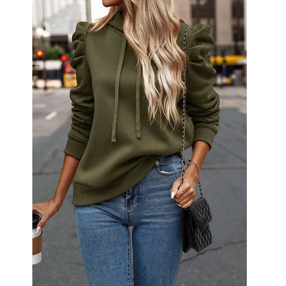 Autumn Winter Hoodies Sweatshirts Women Solid Color Long Sleeve   Casual Comfortable Pullovers Tops