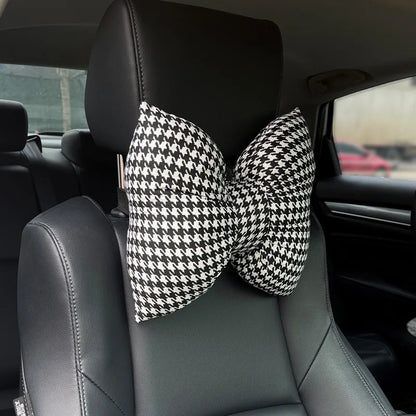 Car Headrest Neck Care Supplies Bird Grid Cute Bow Decorative Female Car Pillow