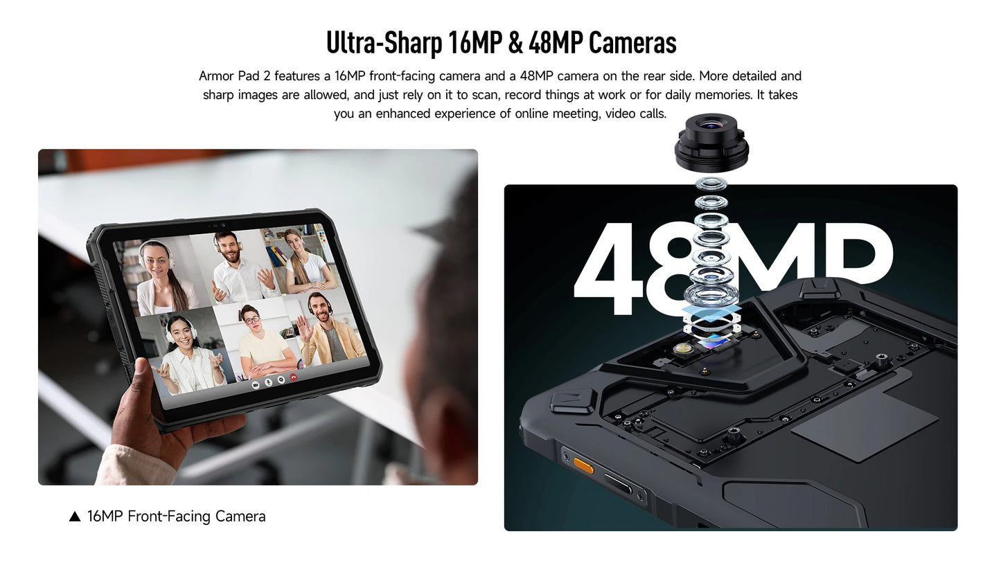 Ulefone Armor Pad 2 Rugged Tablet, 11" 2K, 18600 mAh ,IP68/IP69K Android 13 NFC GPS 4G Tablet Up to16GB +256GB LED Camping light