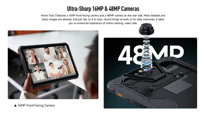 Ulefone Armor Pad 2 Rugged Tablet, 11" 2K, 18600 mAh ,IP68/IP69K Android 13 NFC GPS 4G Tablet Up to16GB +256GB LED Camping light