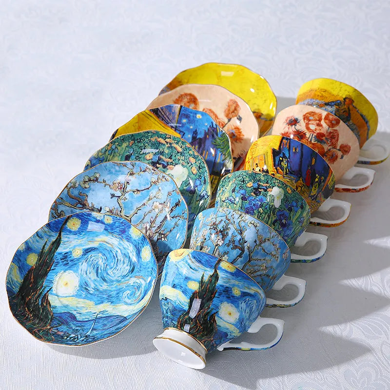 The New Van Gogh Art Painting Coffee Mugs The Starry Night Sunflowers The Sower Irises Saint-Remy Coffee Tea Set