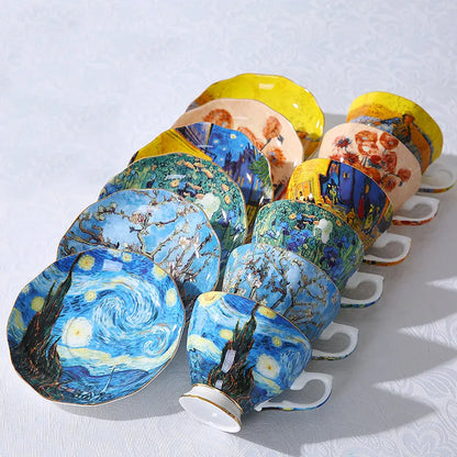 The New Van Gogh Art Painting Coffee Mugs The Starry Night Sunflowers The Sower Irises Saint-Remy Coffee Tea Set