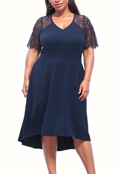 Lace Stitching Midi Trailing Dress Evening Gown