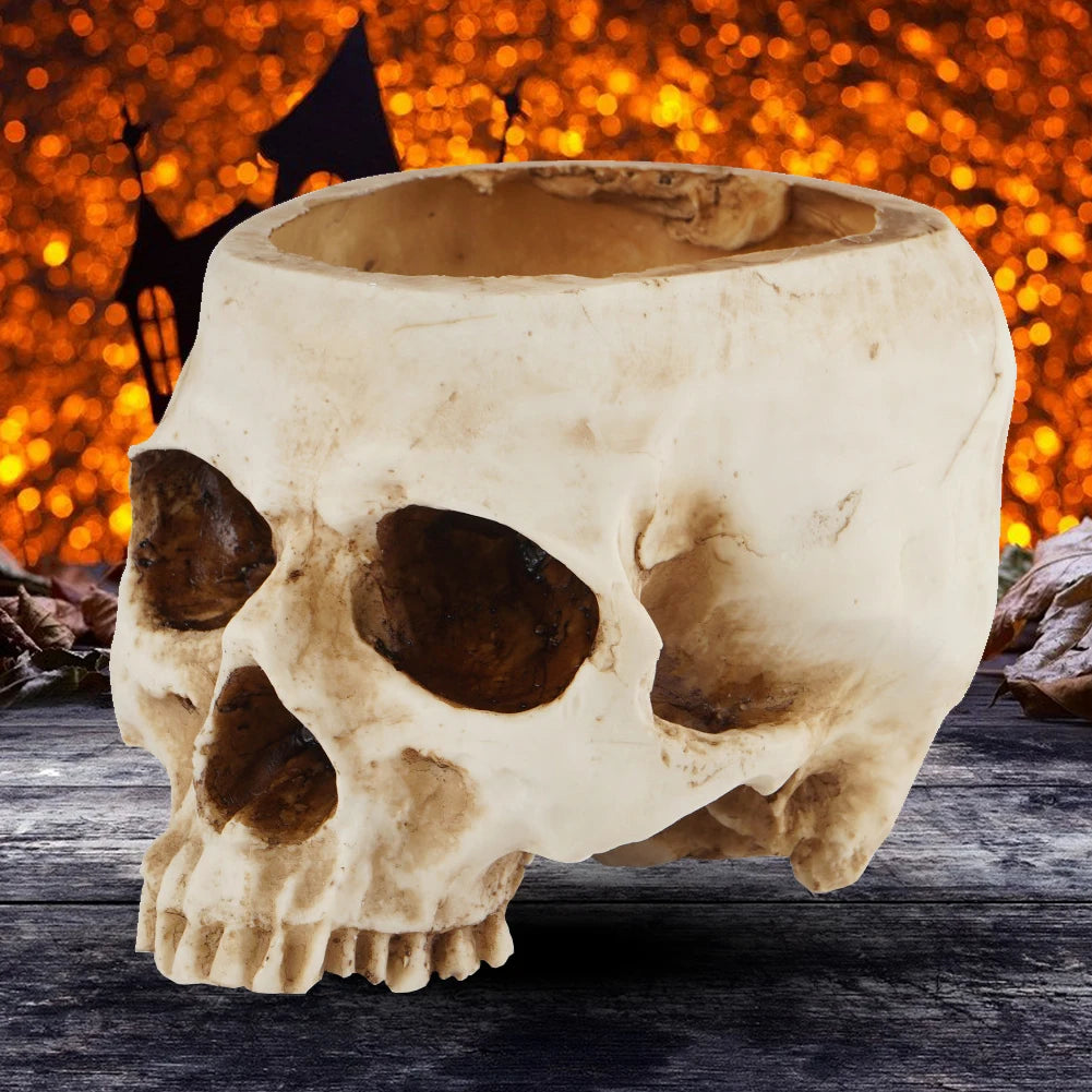 Resin Skull Flower Pot Home Garden Office Decor Planter Container Skeleton Desktop Flower Pot Halloween Skeleton Flowerpot