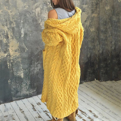 Long Sleeve Loose Cardigan Coat Solid Solid Sweater Winter Long Knitted Pocket Loose Women Cardigan Hooded Limited Sweater Women