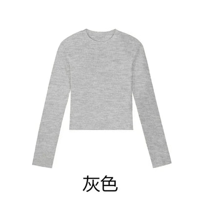 Cotton O Neck Long Sleeve Shirt Women Sexy Cropped Tops 2025 Autumn Black Casual Skinny Slim Basic Woman T Shirts White Clothing