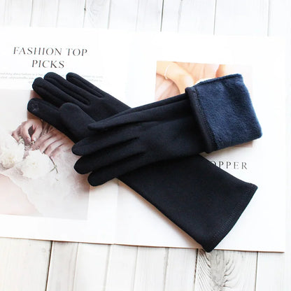 Cotton Long Gloves for Women's Stretch Autumn and Winter Warmth 38cm Windproof and Sun Resistant Knitted Sleeves