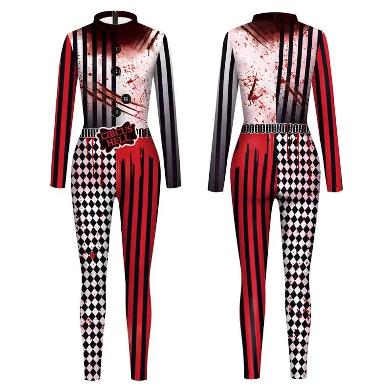 Zawaland Cosplay Costume Clown Women Printing Halloween Dress Up Matching Set Jumpsuits Carnival Party Dress Leggings Bodysuit