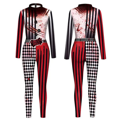 Zawaland Cosplay Costume Clown Women Printing Halloween Dress Up Matching Set Jumpsuits Carnival Party Dress Leggings Bodysuit
