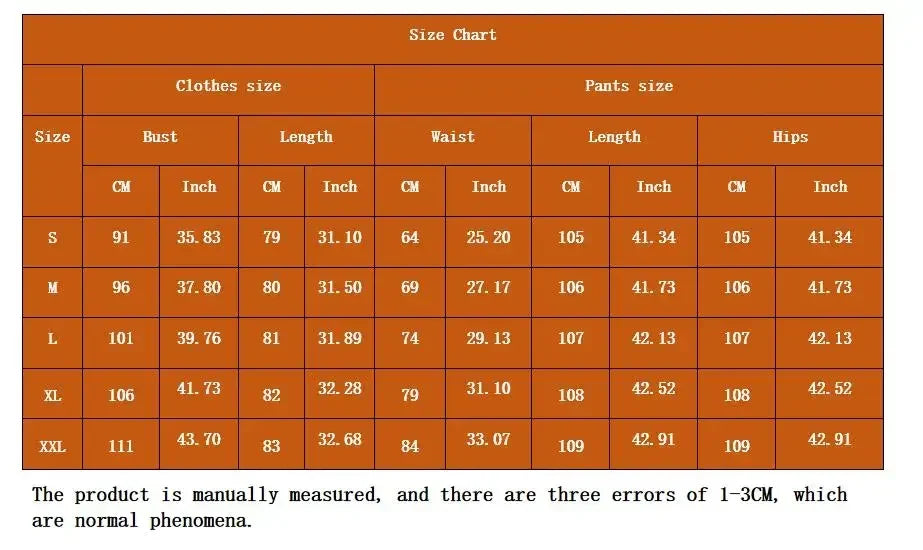 Size chart for women's hippie disco costume set with bust, length, waist, and hip measurements