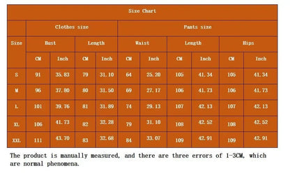 Size chart for women's hippie disco costume set with bust, length, waist, and hip measurements