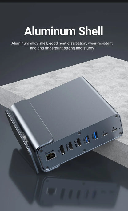 15 In 1 USB-C Docking Station，Type-C 4K60Hz HUB With HDTV*2+PD 100W+USB 2.0/3.0+SD+TF+RJ45 Ethernet+3.5 mm Audio+VGA For Laptop