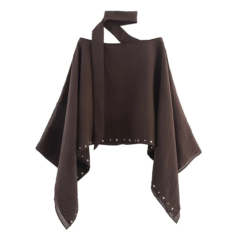 Women's Loose Cropped Cloak Jackets for Women 2025 Summer Rivet Scarf New In Cape Coats And Jackets Holiday Casual Poncho