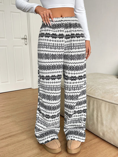 Elegant women's western ethnic style geometric print plush comfortable soft skin-friendly straight pants, warm style