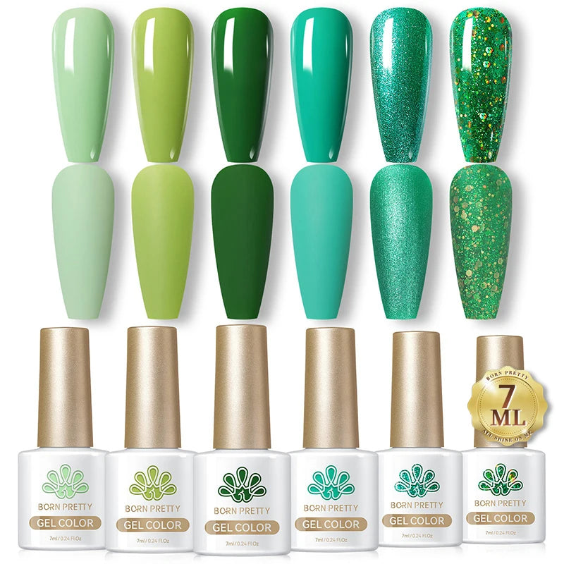 BORN PRETTY 7ml Glitter Gel Nail Polish Set Sparkly Shiny Gold Silver Pink Glitter Gel Polish Kit Winter Christmas Gift Box