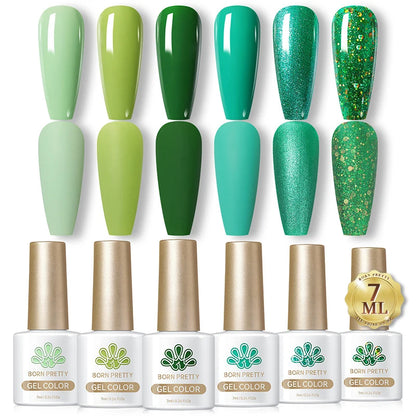 BORN PRETTY 7ml Glitter Gel Nail Polish Set Sparkly Shiny Gold Silver Pink Glitter Gel Polish Kit Winter Christmas Gift Box