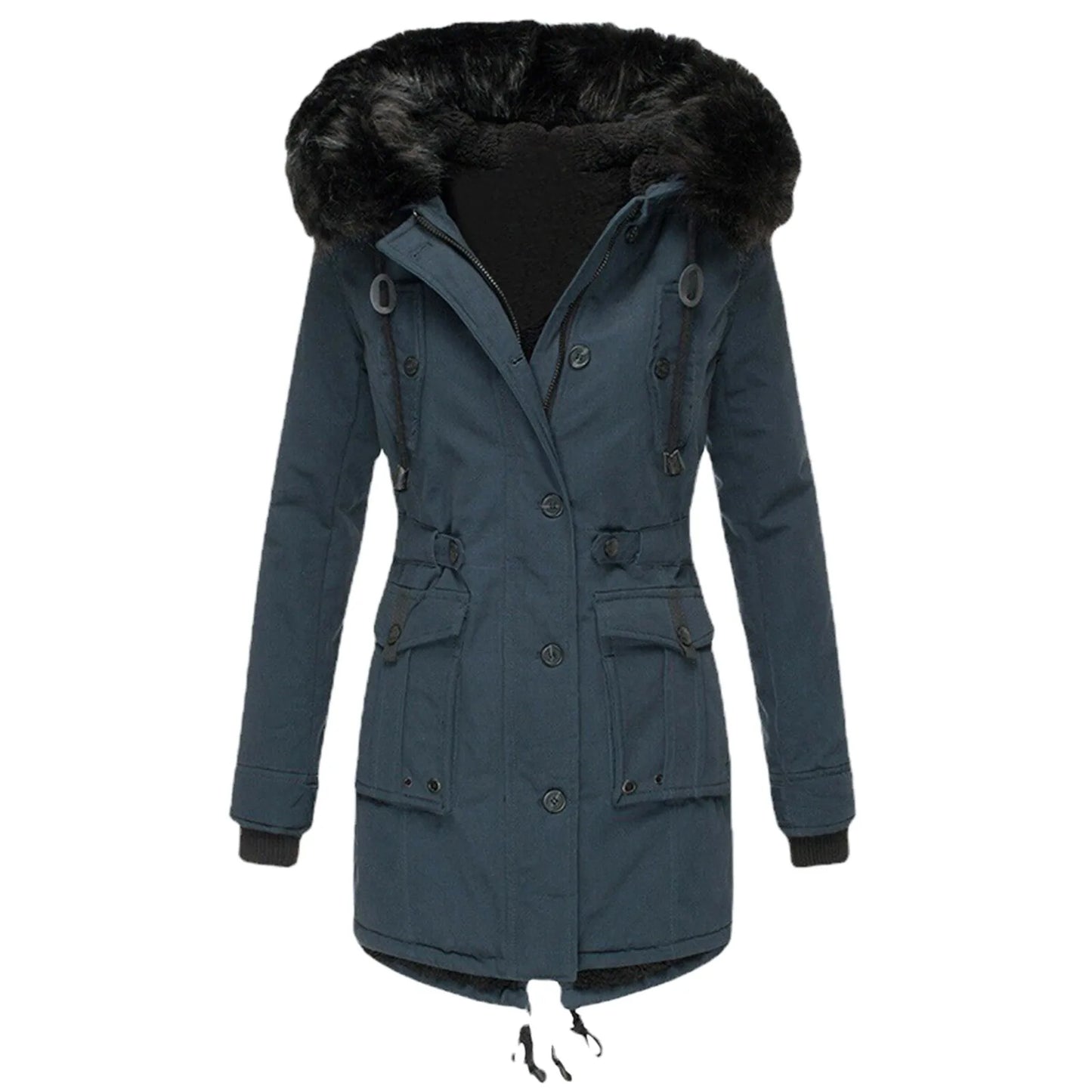 1 Pcs Winter Down Padded Coat for Women Plus Size Puffer Jacket Thick Thermal Fleece Lined Parka Fur Collar Hooded Outwear Loose