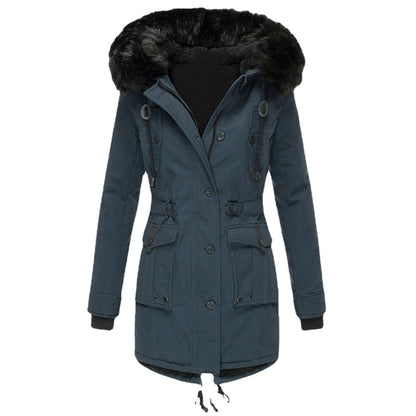 1 Pcs Winter Down Padded Coat for Women Plus Size Puffer Jacket Thick Thermal Fleece Lined Parka Fur Collar Hooded Outwear Loose