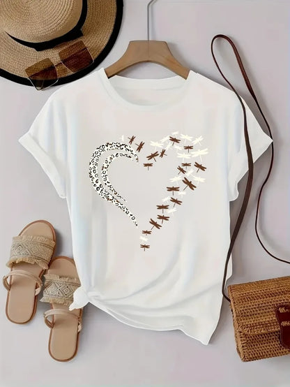 EtherealBe stylish women's heart print shirt in white featuring a unique heart and airplane design