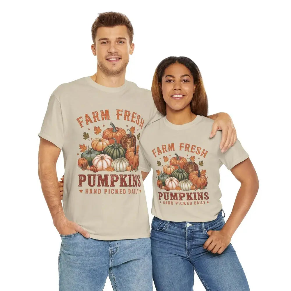 Farm Fresh Pumpkins Fall Lover Cozy Autumn Gift Unisex Cotton T-Shirt