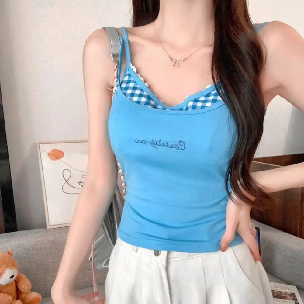 Sexy Plaid Tank Top With Chest Pad Fashion Slim Vest Women Backless Innerwear Camisole Sweet Spicy Girl Women Summer Top 2025