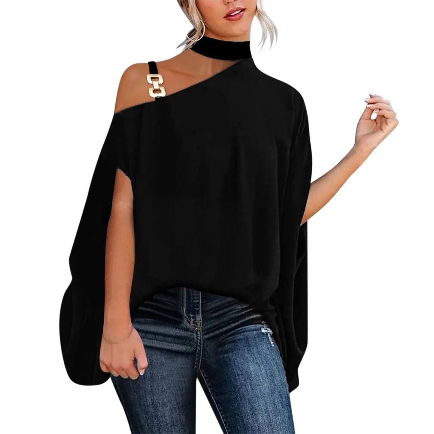 T Shirts For Women Casual Solid Color Off Shoulder Irregular Hem Short Sleeves Blouse Elagant Temperament Fashion Streetwear