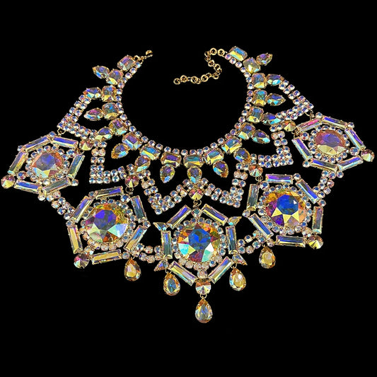 AB Color Geometric Necklace Personalised Dancing Irregular Accessories Exaggerated Jewelry Luxury Crystal Oversize Y2k