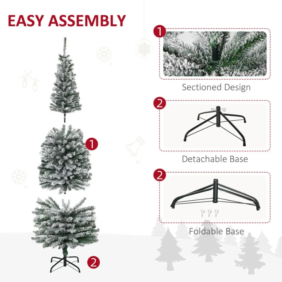 6' Tall Unlit SnowFlocked Slim Artificial Christmas Tree with Realistic Branches and 492 Tips