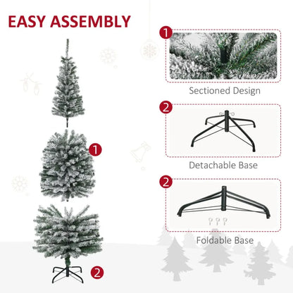 6' Tall Unlit SnowFlocked Slim Artificial Christmas Tree with Realistic Branches and 492 Tips