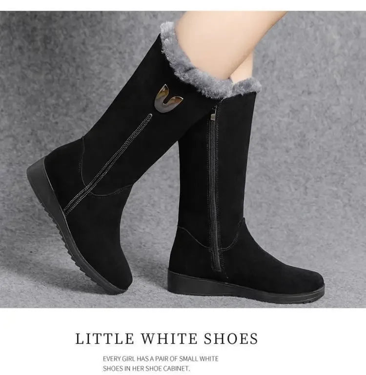 Warm Chelsea High Fur Boots Women 2025 Winter Shoes for Women Chunky Mid-calf Plush Snow Flat Boots ZIP Fashion Botas De Mujer