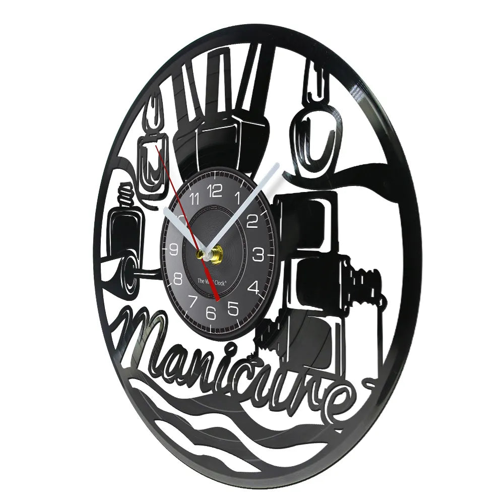 Manicure Design Wall Clock Fashion Beauty Store Wall Art Salon Vinyl Record Wall Clock Beauty Home Decor Gift For Her